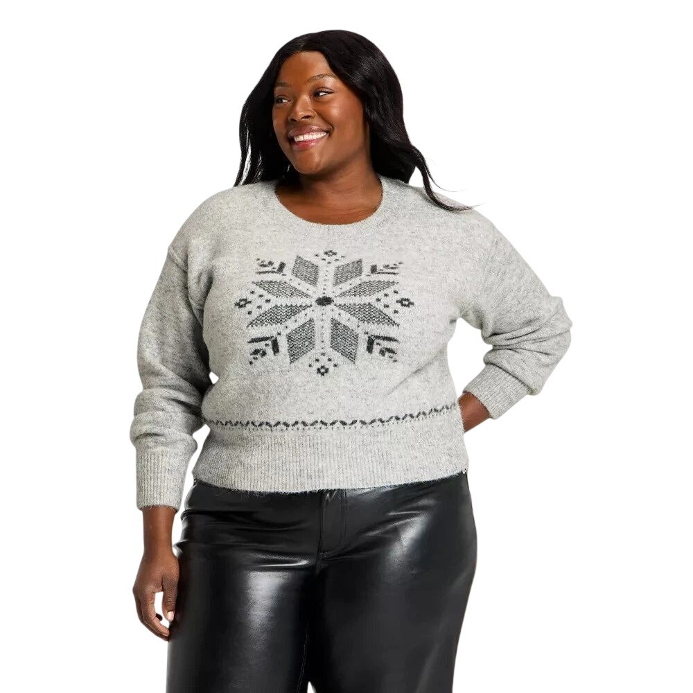 Universal Thread Women's Gray Snowflake Intarsia Knit Pullover Sweater Size XXL